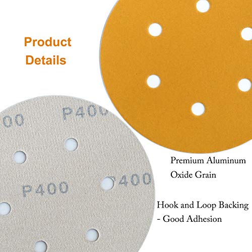 Aiyard 6-Inch 6-Hole Hook and Loop Sanding Discs 400-Grit, Random Orbital Sandpaper for Automotive and Woodworking, 100-Pack - Image 5