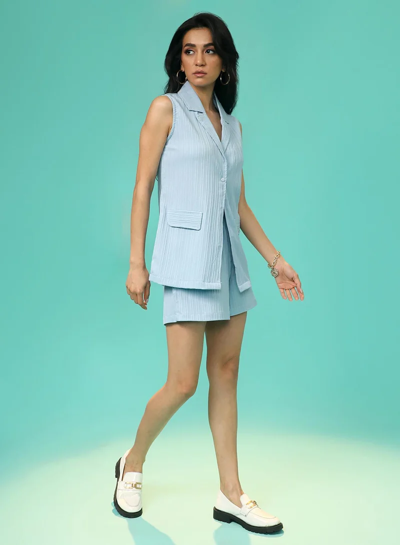 PINACOLADA  Women's Powder Blue Tailored Vest Co-Ord Set For Casual Wear | Lapel Collar | Sleeveless | Button Closure | Co-Ords Designed With Comfortable Fit For Woman & Girls for Women | Best Price UAE
