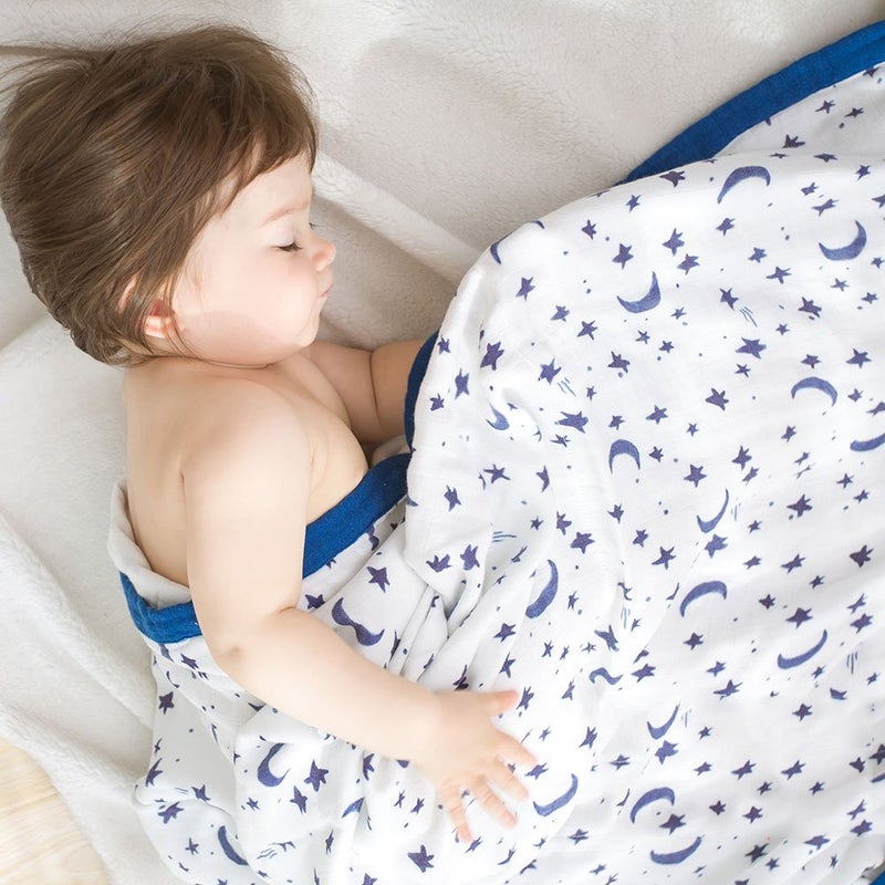 Little Jump Starry Sky Muslin Stroller Blanket  Silky Soft and Breathable Summer Blanket for Toddler  Oversized 47 x 47  2 Layers Muslin Baby Blanket for Baby Gir and Boy Starry Sky 