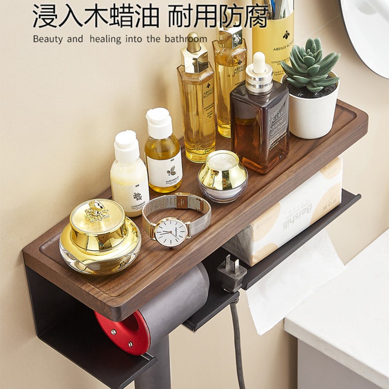 Shangyi Solid Wood Bathroom Hair Dryer Rack Wall-Mounted Punch-Free Bathroom Hair Dryer Rack Dyson Hair Dryer Bracket - Image 5