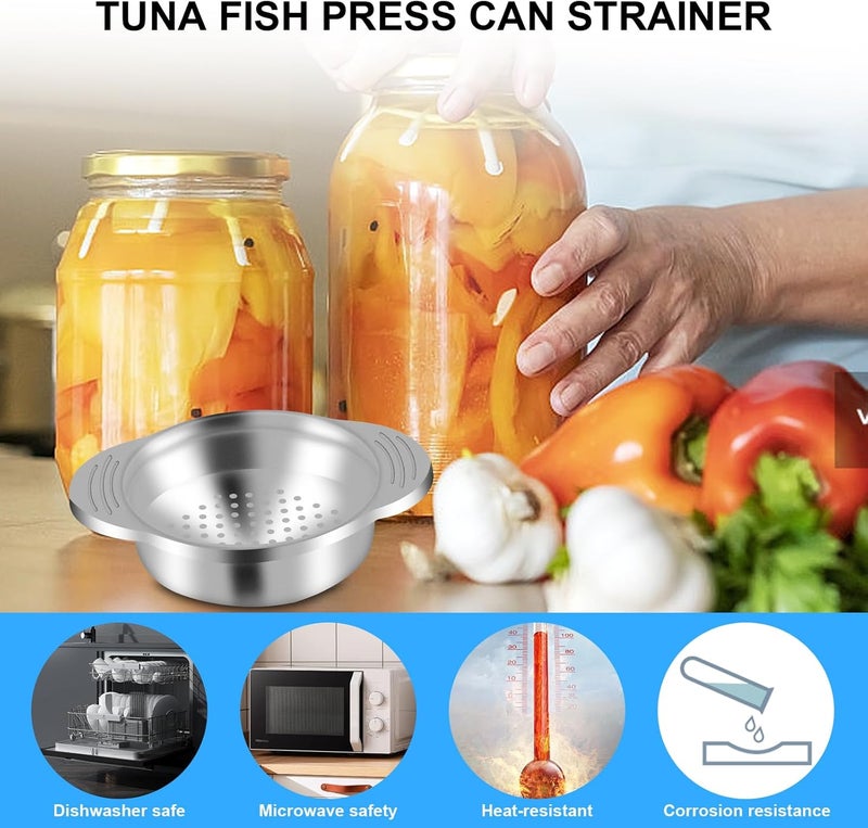 Bcautay 2 Pcs Metal Tuna Can Strainer - Stainless Steel Food-Grade Press Colander for Canned Fish, Beans, Vegetables (2) - Image 5