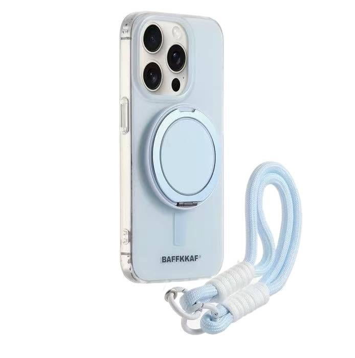 غطاء MagSafe بPC لـ iPhone 15 / 15 Plus / 15 Pro / 15 Pro Max مع حماية من السقوط وحامل قائم مع مقاوم للصدمات مع مغناطيس قوي مع حبل تعليق باللون أزرق مغناطيسي بوظيفة حامل باللون ال. - Image 2