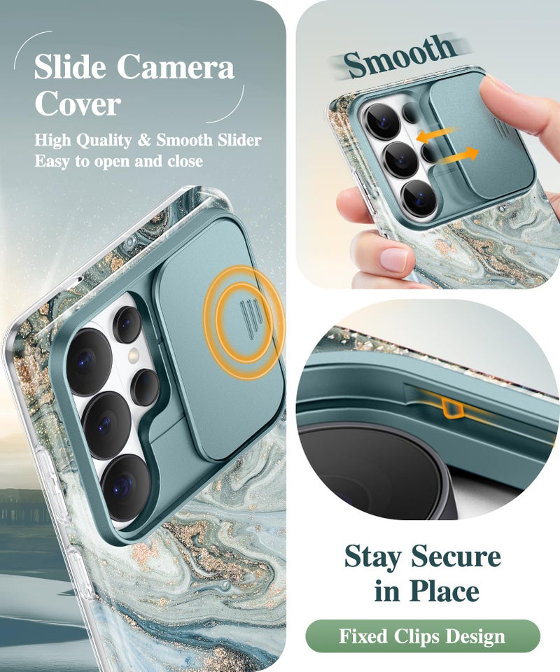 GVIEWIN for Samsung Galaxy S26 Ultra Case with Slide Camera Cover, [Screen Protector] [Shockproof Military Grade Drop Protection] Marble Slim Fit Hard PC Phone Cover S26 Ultra 6.9" 2026 (Ocean Tide) - Image 3