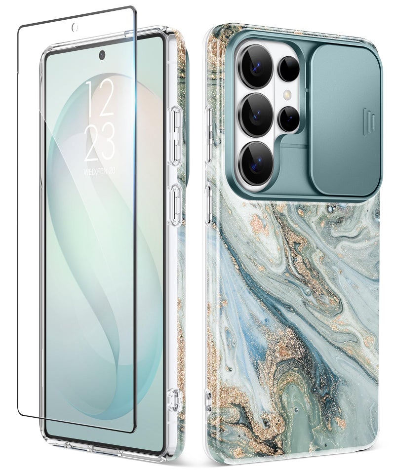 GVIEWIN for Samsung Galaxy S26 Ultra Case with Slide Camera Cover, [Screen Protector] [Shockproof Military Grade Drop Protection] Marble Slim Fit Hard PC Phone Cover S26 Ultra 6.9" 2026 (Ocean Tide) - Image 1