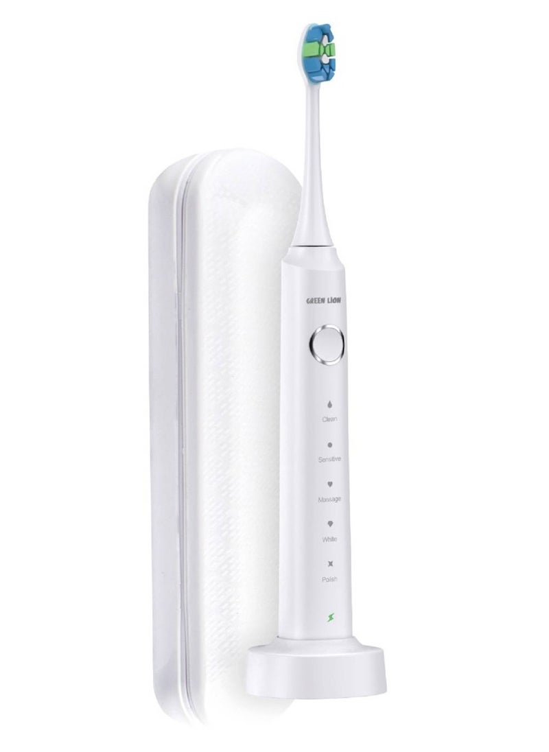 GREEN LION - Green Lion Smart Brush Rechargeable Electric Toothbrush with 5 Brush Mode Levels, Waterproof, 500mAh, Dental Plaque Cleaning Brush, Powerful Sonic Motor - White - Image 1