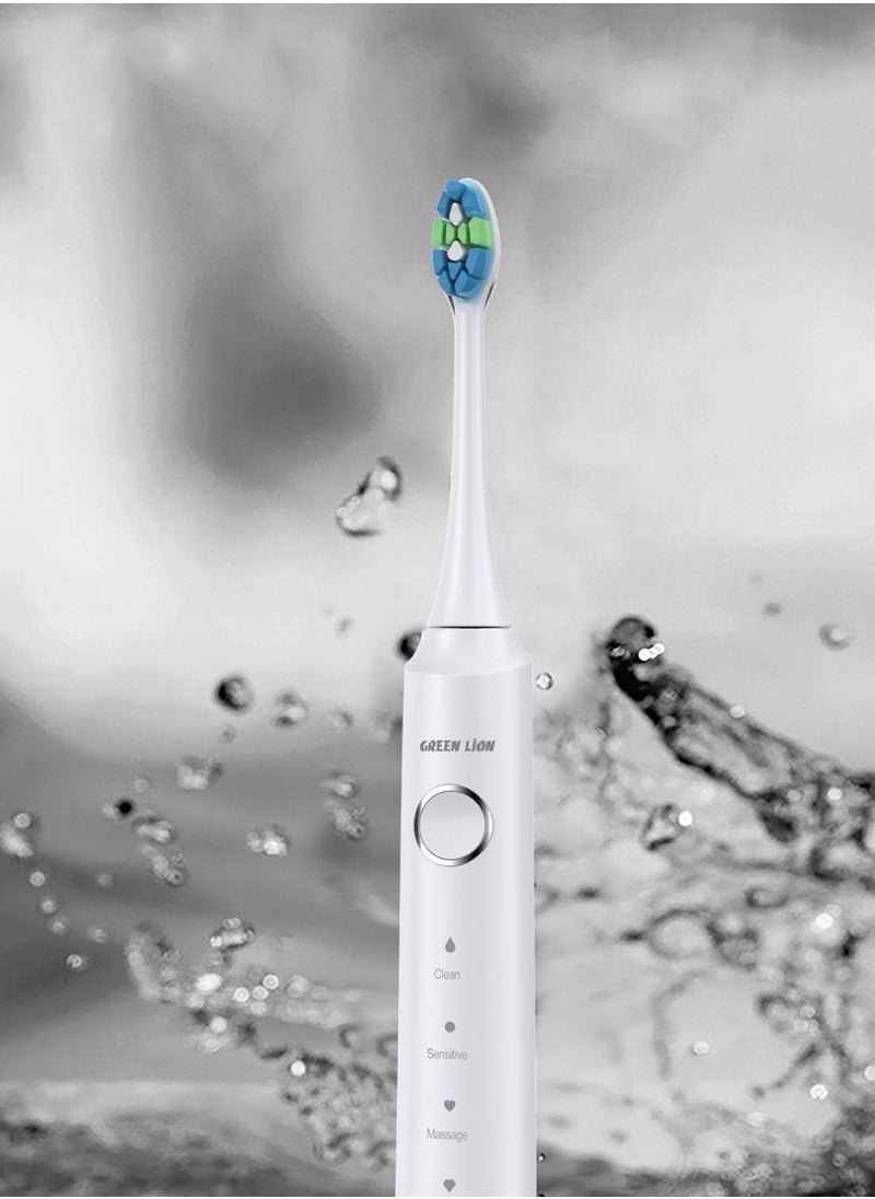 GREEN LION - Green Lion Smart Brush Rechargeable Electric Toothbrush with 5 Brush Mode Levels, Waterproof, 500mAh, Dental Plaque Cleaning Brush, Powerful Sonic Motor - White - Image 1