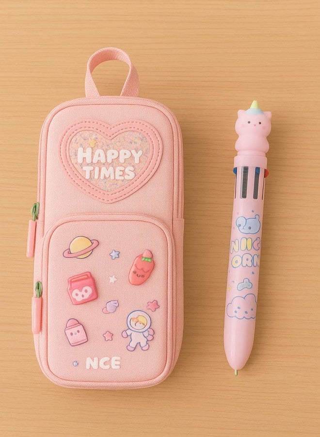RAMNATH IMPEX Kawaii Unicorn Multi-Color Pen with Pink Pencil Case | Cute Stationery Set for Girls | Silicone Unicorn Pen, Canvas Premium Zipper Pouch, Best ideal Gift for Kids, Students & School Use(Simple Pencil) - Image 3