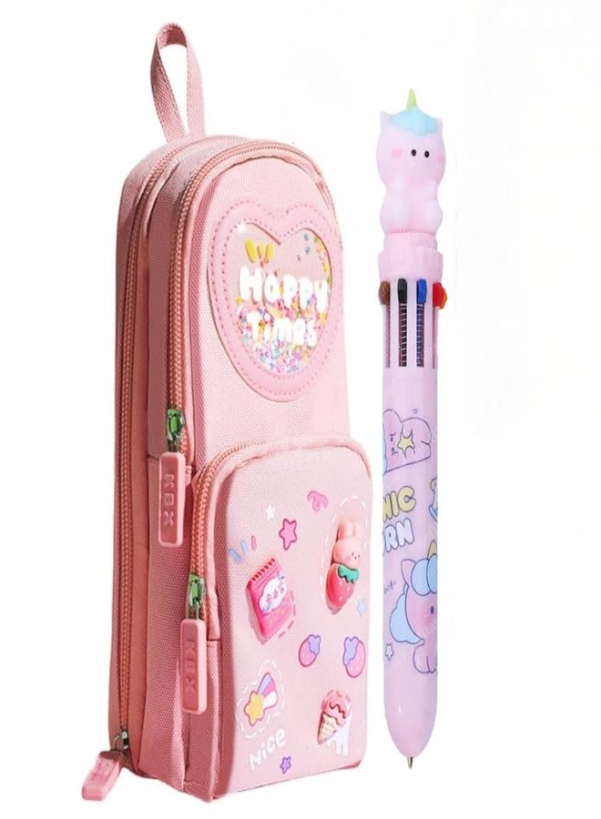 RAMNATH IMPEX Kawaii Unicorn Multi-Color Pen with Pink Pencil Case | Cute Stationery Set for Girls | Silicone Unicorn Pen, Canvas Premium Zipper Pouch, Best ideal Gift for Kids, Students & School Use(Simple Pencil) - Image 1