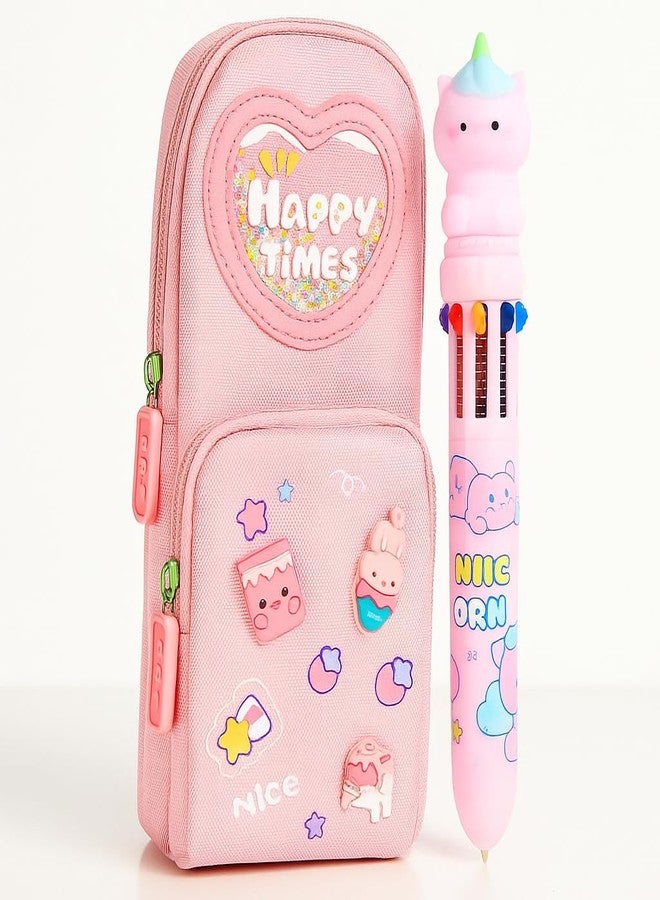 RAMNATH IMPEX Kawaii Unicorn Multi-Color Pen with Pink Pencil Case | Cute Stationery Set for Girls | Silicone Unicorn Pen, Canvas Premium Zipper Pouch, Best ideal Gift for Kids, Students & School Use(Simple Pencil) - Image 2