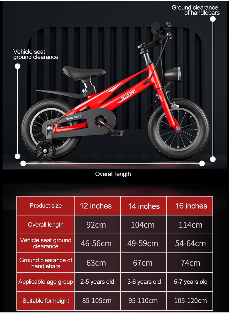 HELLO BABY - 14 inch Bicycle for Kids, Lightweight Magnesium Alloy Kids Bicycle, with Flashing Training Wheels, Adjustable Seat and Headlight, for Children 2-7 Year Boys and Girls - Image 1