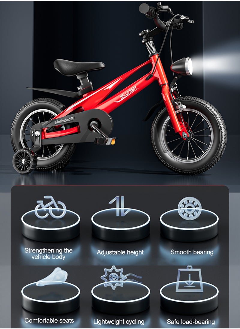 HELLO BABY - 14 inch Bicycle for Kids, Lightweight Magnesium Alloy Kids Bicycle, with Flashing Training Wheels, Adjustable Seat and Headlight, for Children 2-7 Year Boys and Girls - Image 1