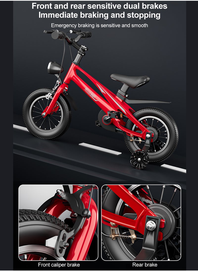 HELLO BABY - 14 inch Bicycle for Kids, Lightweight Magnesium Alloy Kids Bicycle, with Flashing Training Wheels, Adjustable Seat and Headlight, for Children 2-7 Year Boys and Girls - Image 1