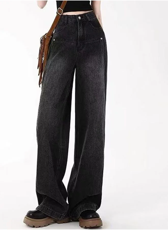 يونيكي Black Wide Leg High-Rise Light Fade Denim Jeans