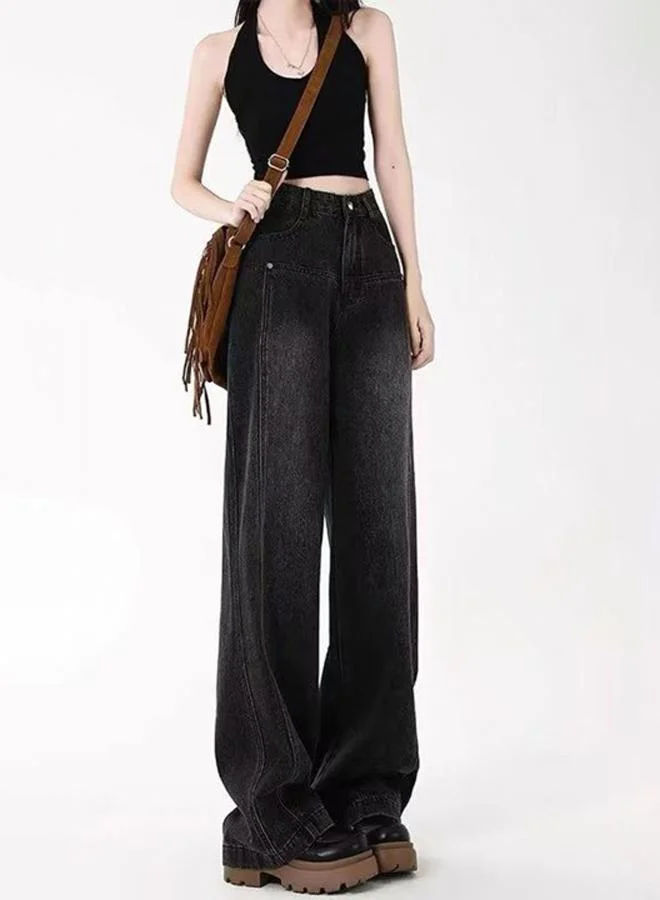 YUNIQEE Black Wide Leg High-Rise Light Fade Denim Jeans
