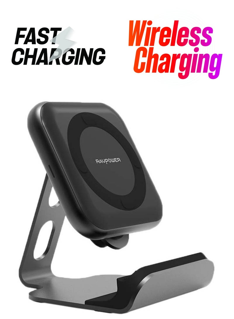 RAVPOWER Wireless Fast Charging PAD Plus Stand Black - Image 1
