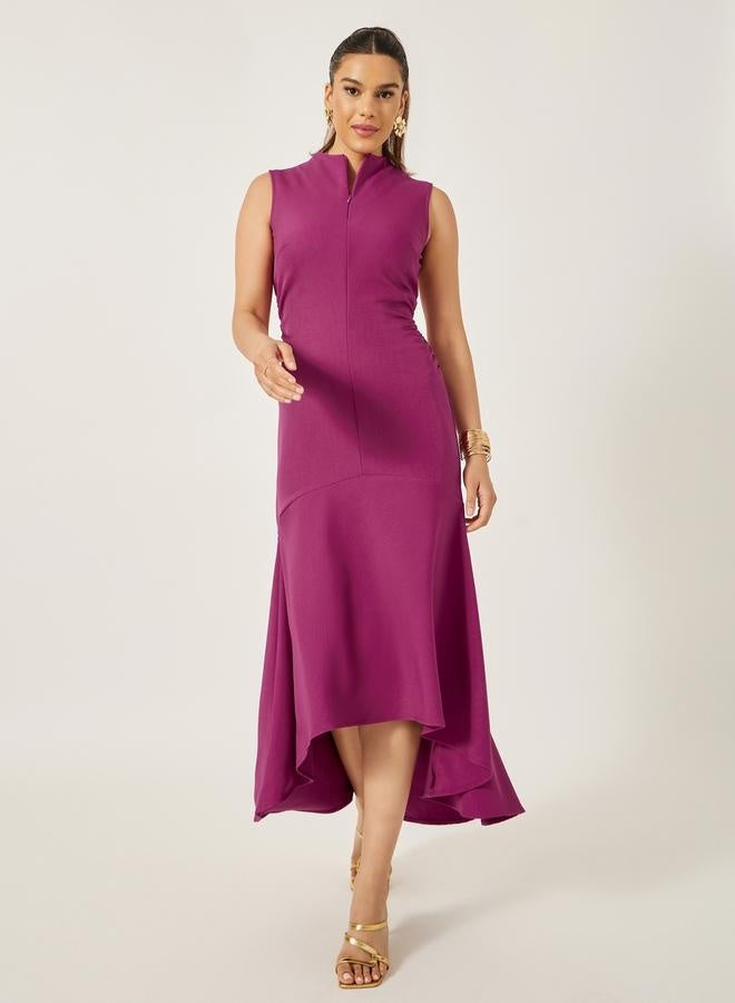 Styli Solid Sleeveless Mermaid Hem Midi Dress - Image 1