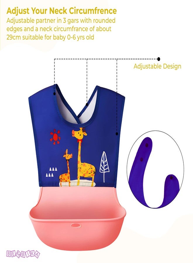 BEMBIKA Baby Feeding Essential Baby Feeding Bib Silicone Tableware Waterproof, Washable Lightweight And Ideal For Feeding Baby & Toddlers-(Giraffe Blue) - Image 4