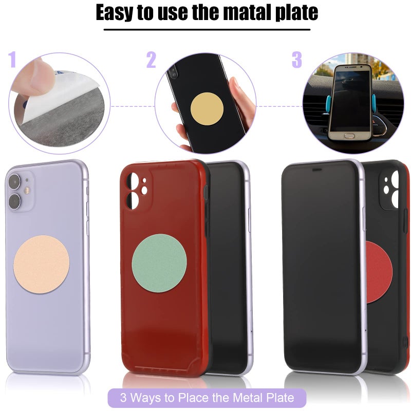 Photect 12 Pcs Phone Magnet Sticker Cell Phone Magnet Plate for Magnetic Car Mount Cellphone Holder Magnetic Metal Plate Round Adhesive Sticker(Yellow, White, Green, Purple, Red, Pink) - Image 2