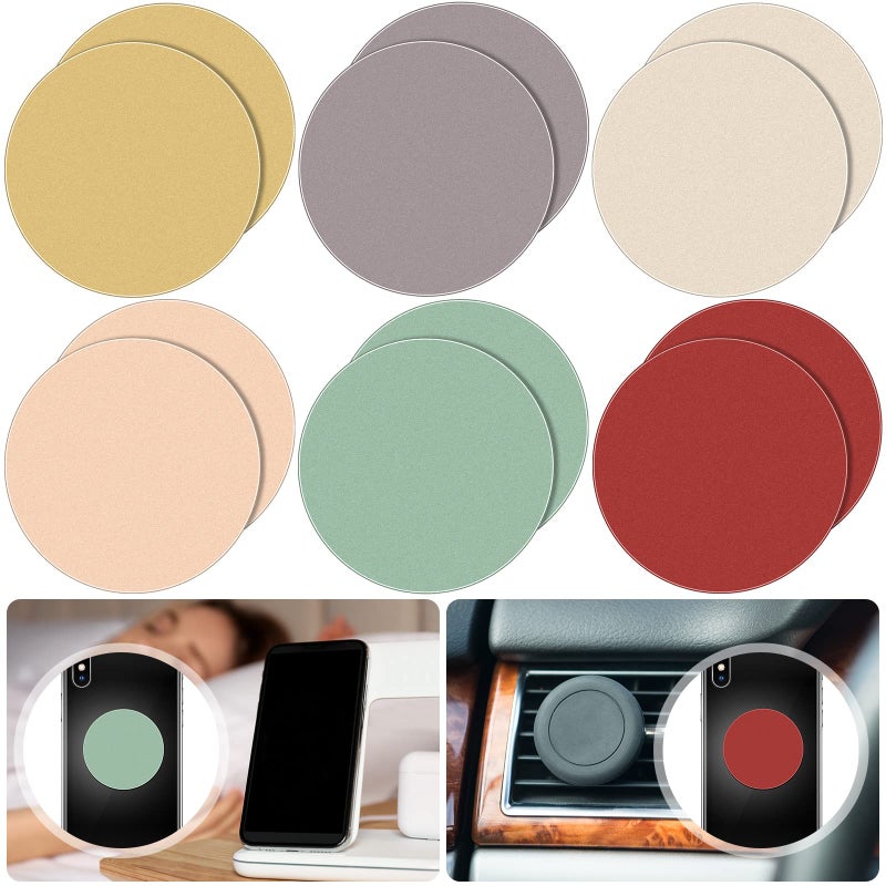 Photect 12 Pcs Phone Magnet Sticker Cell Phone Magnet Plate for Magnetic Car Mount Cellphone Holder Magnetic Metal Plate Round Adhesive Sticker(Yellow, White, Green, Purple, Red, Pink) - Image 1