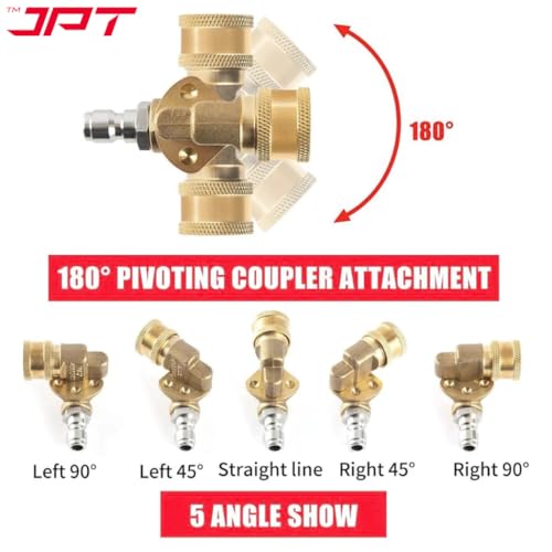 JPT Heavy Duty Pressure Washer Brass Pivoting Coupler | 180° Rotation with 5 Angles | 1/4" Quick Connect | 4500 PSI Pressure Withstand - Image 2