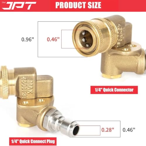 JPT Heavy Duty Pressure Washer Brass Pivoting Coupler | 180° Rotation with 5 Angles | 1/4" Quick Connect | 4500 PSI Pressure Withstand - Image 5