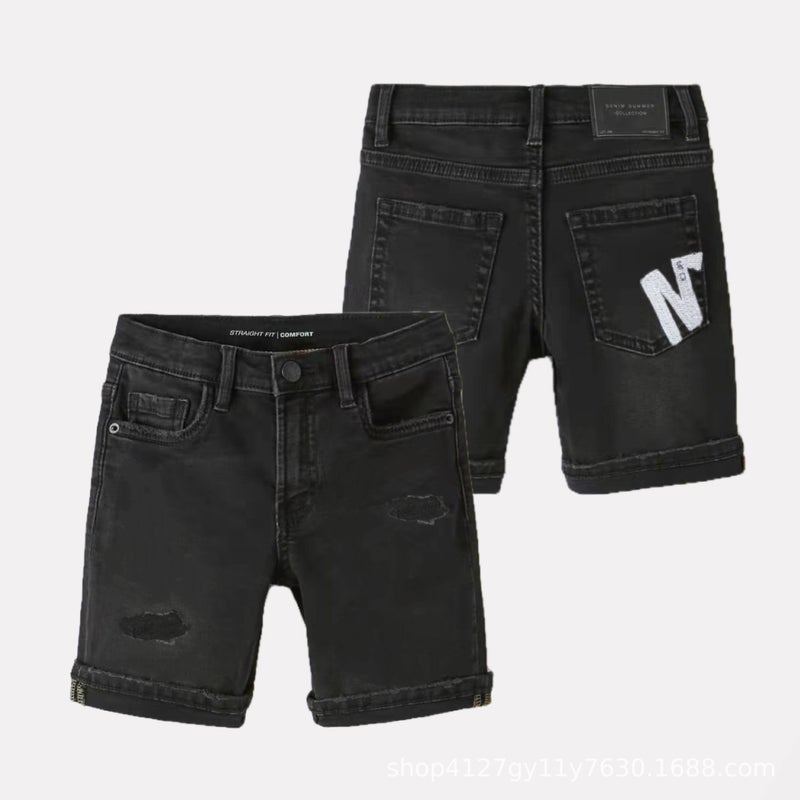Blue Black Denim Boys And Girls Children'S Wear High Waist Shorts Casual Breathable Wear-Resistant And Comfortable - Image 4