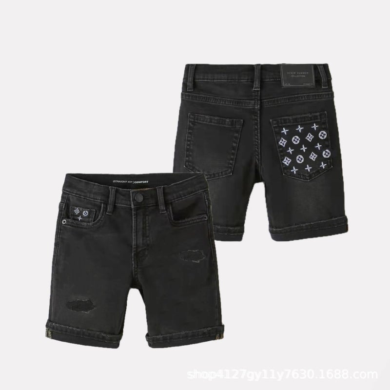 Blue Black Denim Boys And Girls Children'S Wear High Waist Shorts Casual Breathable Wear-Resistant And Comfortable - Image 5