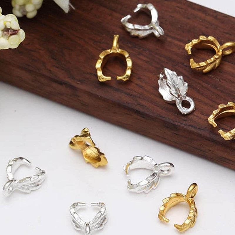 comfrt 100 Pcs Metal Pinch Clip Clasp Bail Finish Necklace Clasps Dangle Charm Bead Pendant Connector Findings for Pendant Necklace Jewelry Making (Golden) - Image 2