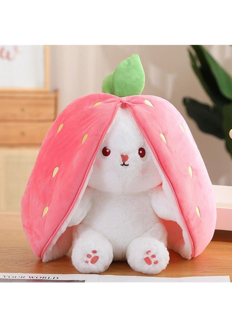 general Birthday Gift Strawberry Rabbit Plush Animal Double Sided Cute Rabbit Carrot Strawberry Plush Throw Pillow with Zipper, Cute Soft Soft Rabbit Plush Toy Boy Girl (Strawberry) - Image 2