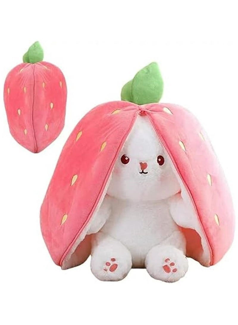 general Birthday Gift Strawberry Rabbit Plush Animal Double Sided Cute Rabbit Carrot Strawberry Plush Throw Pillow with Zipper, Cute Soft Soft Rabbit Plush Toy Boy Girl (Strawberry) - Image 1
