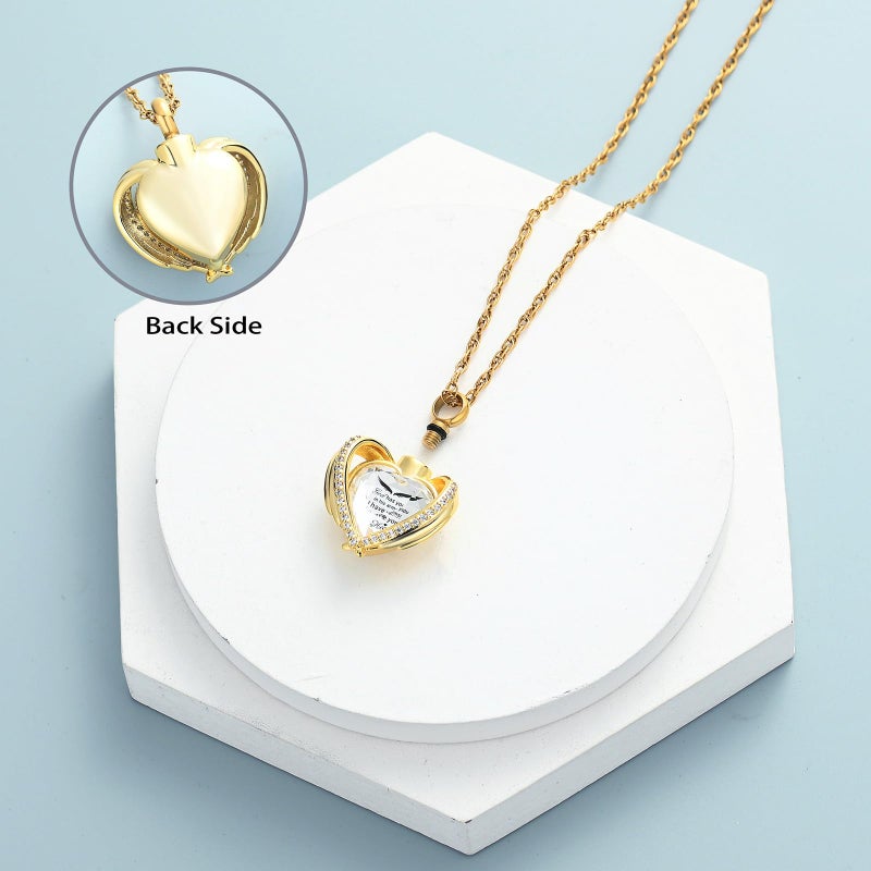 shajwo Wing Heart Urn Necklaces for Ashes for Women Men Cremation Jewelry Keepsake Pendant Memorial Locket Ash Holder,Gold-White - Image 3