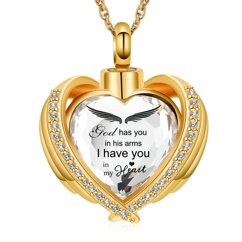 shajwo Wing Heart Urn Necklaces for Ashes for Women Men Cremation Jewelry Keepsake Pendant Memorial Locket Ash Holder,Gold-White - Image 1