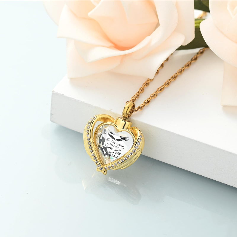 shajwo Wing Heart Urn Necklaces for Ashes for Women Men Cremation Jewelry Keepsake Pendant Memorial Locket Ash Holder,Gold-White - Image 2