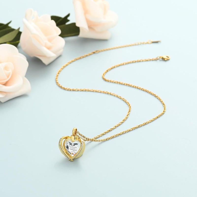 shajwo Wing Heart Urn Necklaces for Ashes for Women Men Cremation Jewelry Keepsake Pendant Memorial Locket Ash Holder,Gold-White - Image 5