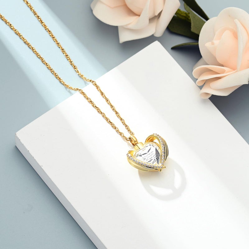 shajwo Wing Heart Urn Necklaces for Ashes for Women Men Cremation Jewelry Keepsake Pendant Memorial Locket Ash Holder,Gold-White - Image 4