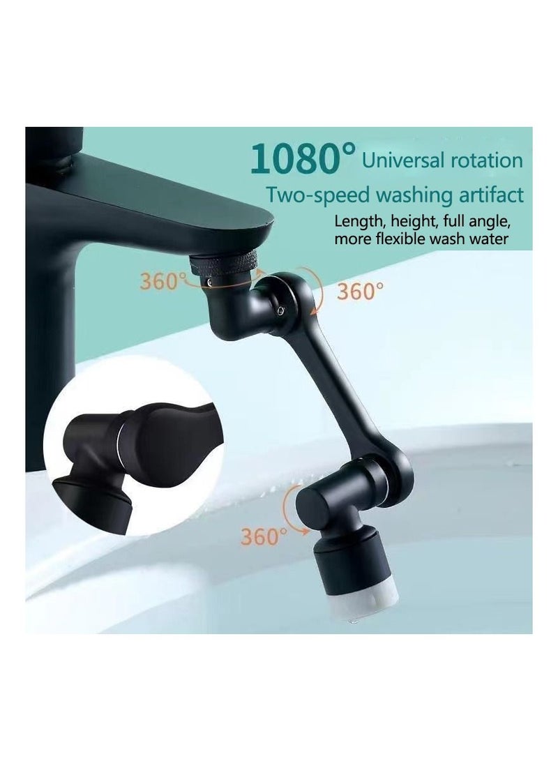 1-Piece Robotic Arm 1080 Degree Rotating Universal Faucet, Double Adjustment Multi-function Faucet Extender, Splash-Proof Multi-Joint Faucet,Colour Black  - Image 5