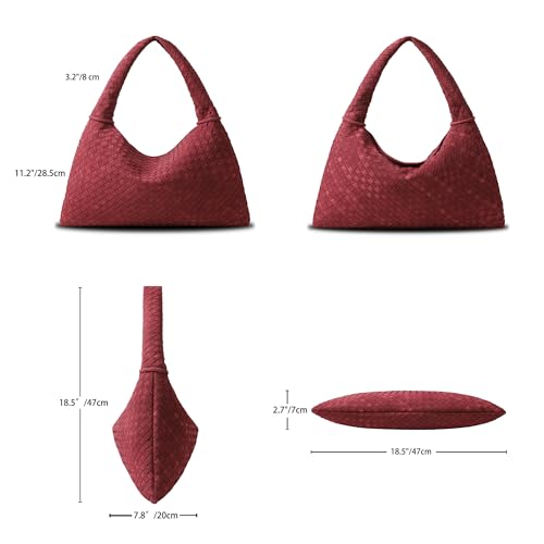 YLYYHH Leather Woven Shoulder Handbag, Suede Leather Tote Bag for Women, Handwoven Hobo Handbag, Vintage Large Tote Purse Underarm Purse Winter Bag, Wine Red - Image 2