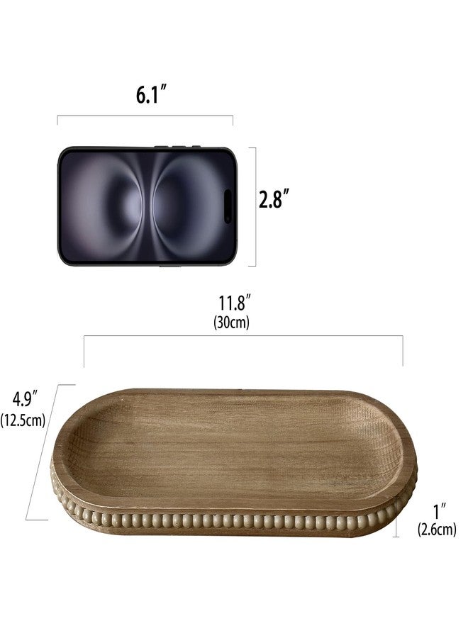 dwellington Wooden Farmhouse Decorative Tray, 12in Rustic Beaded Tray for Living Room Decor, Kitchen Table Décor, Oval Coffee Table Serving Tray (Natural) - Image 4