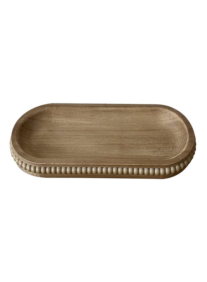 dwellington Wooden Farmhouse Decorative Tray, 12in Rustic Beaded Tray for Living Room Decor, Kitchen Table Décor, Oval Coffee Table Serving Tray (Natural) - Image 2