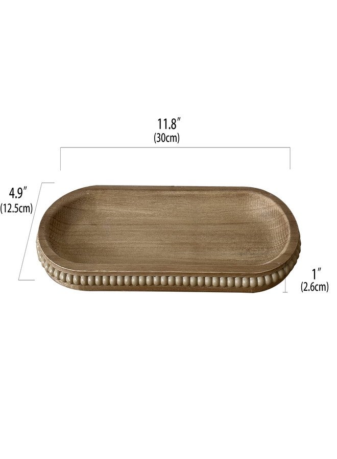 dwellington Wooden Farmhouse Decorative Tray, 12in Rustic Beaded Tray for Living Room Decor, Kitchen Table Décor, Oval Coffee Table Serving Tray (Natural) - Image 3