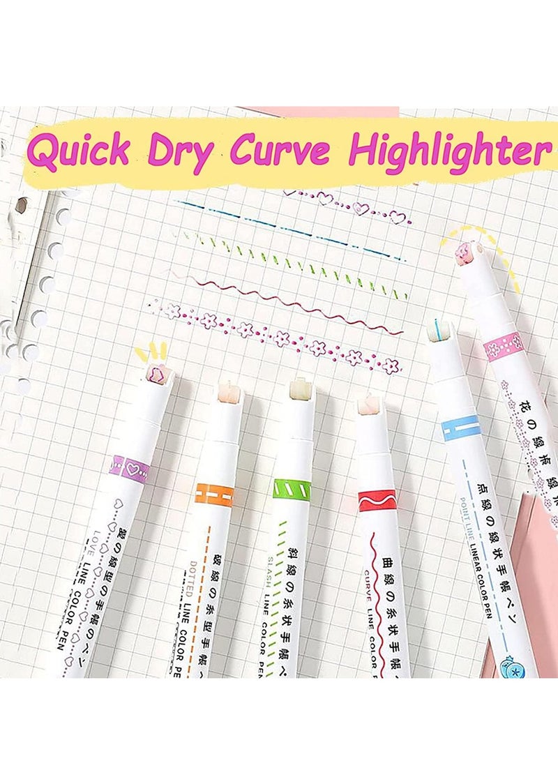 مجموعة اقلام تحديد بطرف مزدوج مع 6 اشكال منحنية مختلفة  اقلام ملونة خطية لتزيين الدفاتر بطريقه سريعه - Image 2