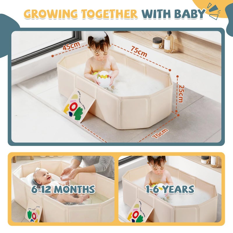 Orzbow Collapsible Baby Bathtub, Toddler Bathtub with Non-Slip Base, Portable Bath Tub for Kids Infant 12 Months+ Travel, Easy to Clean, Stable & Durable, Space-Saving, White - Image 2