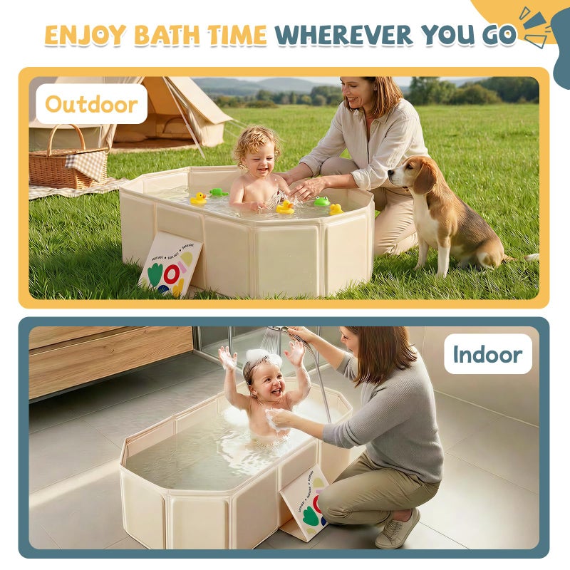 Orzbow Collapsible Baby Bathtub, Toddler Bathtub with Non-Slip Base, Portable Bath Tub for Kids Infant 12 Months+ Travel, Easy to Clean, Stable & Durable, Space-Saving, White - Image 4