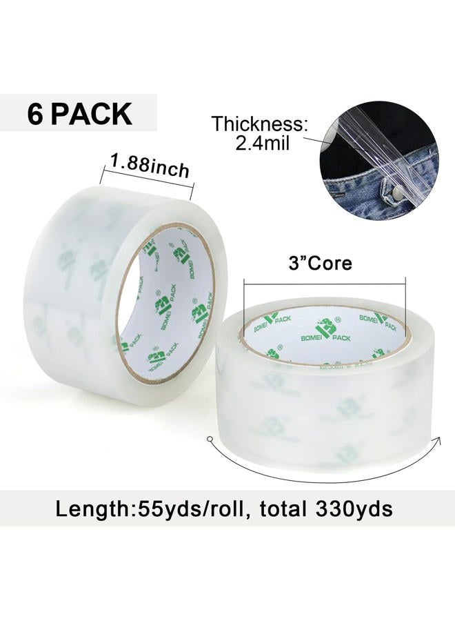 BOMEI PACK No Noise Quiet Clear Packing Tape, Heavy Duty Packaging Tape, Refill Rolls for Sealing Packing and Shipping, 2.4Mil 1.88Inch 55Yards 6rolls, with Free Dispenser - Image 3