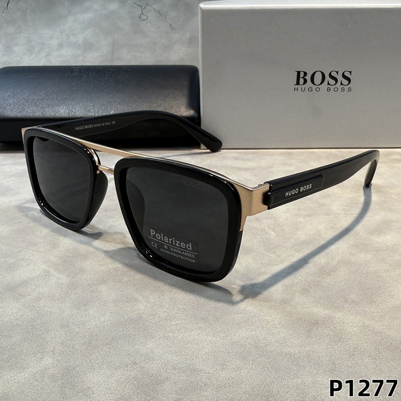 نظارة شمسية هوغو بوس BOSS رجالية مستقطبة أسود وذهبي | Hugo Boss