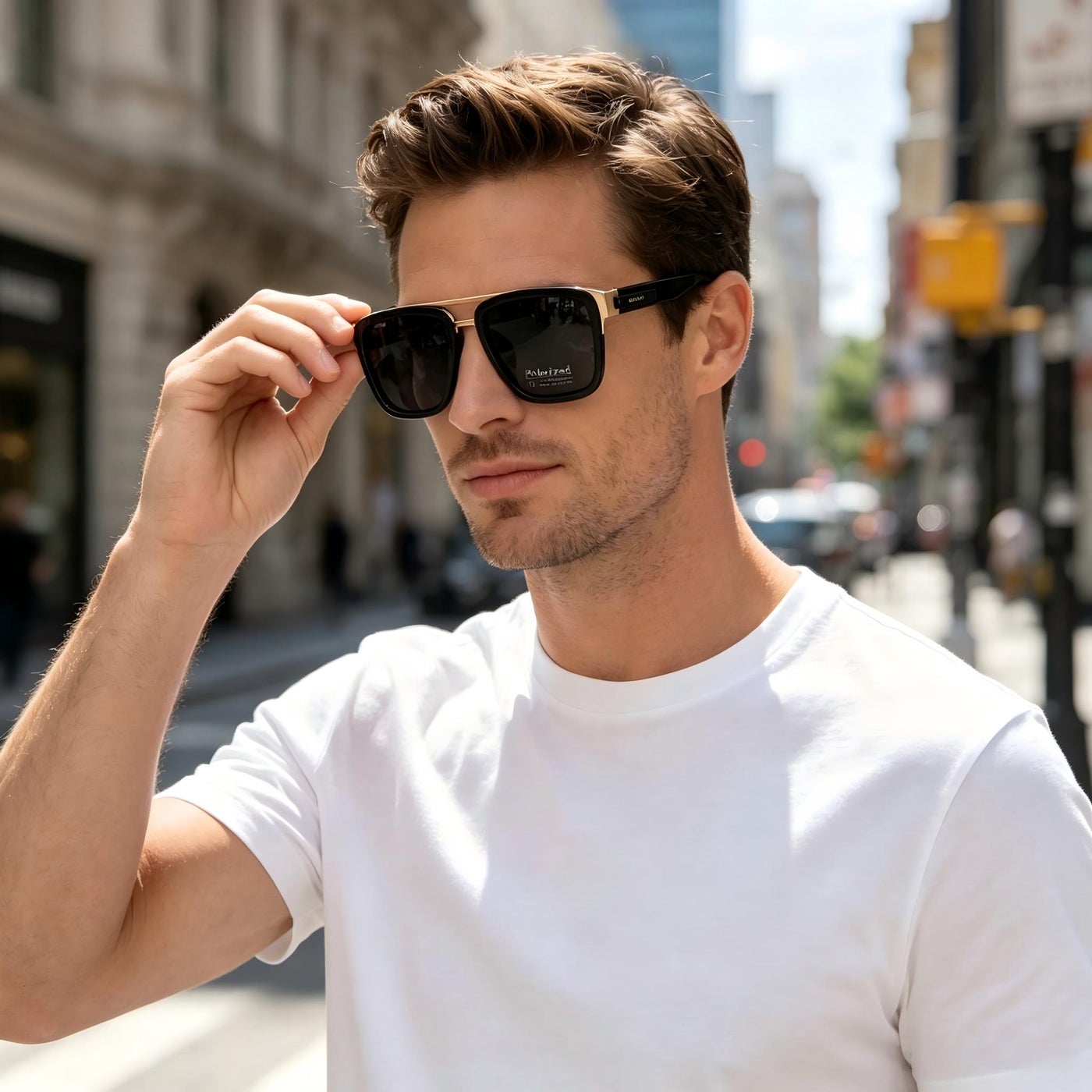 ارتداء نظارة Hugo Boss الشمسية للرجال بإطلالة كاجوال أنيقة في الشارع
