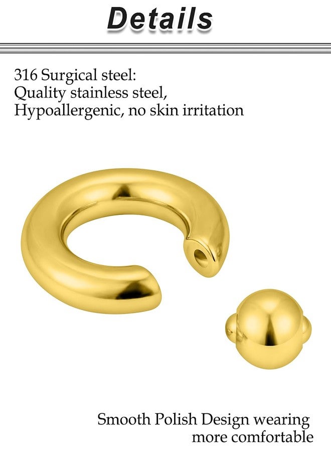 Ocptiy 0G Septum Ring Ear Gauges Tunnel Plug Earrings Stretching kit 0 Gauge Gold Surgical Stainless Steel Stretcher Ear Weight Gauges Captive Bead Earring Hoop Septum Piercing Jewelry Women Men - Image 3