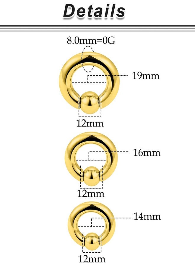 Ocptiy 0G Septum Ring Ear Gauges Tunnel Plug Earrings Stretching kit 0 Gauge Gold Surgical Stainless Steel Stretcher Ear Weight Gauges Captive Bead Earring Hoop Septum Piercing Jewelry Women Men - Image 2