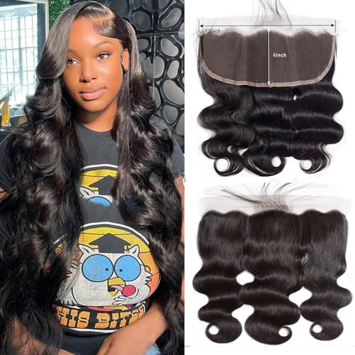 GYAJEP 14 Inch 13x6 Lace Frontal Body Wave HD Transparent Frontal Ear to Ear 13x6 Lace Frontal Closure With Baby Hair Free Part 100% Virgin Human Hair Closure Natural Hairline 150% Density - Image 1