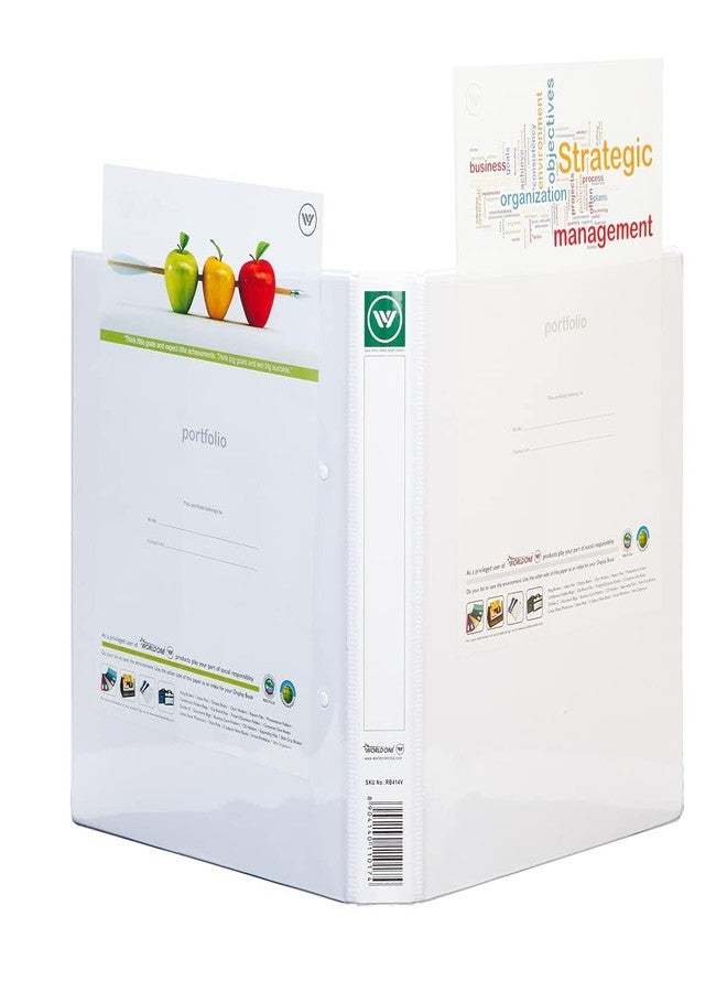 Worldone 2D PVC Ring Binder File with Front Full Pocket 40mm Electroplated Clip 2.6mm Thick Sheet Keep The File Standing, Extra Wide Binder Spine Label, Milkey White, Size A4, Pack of 2 - Image 3